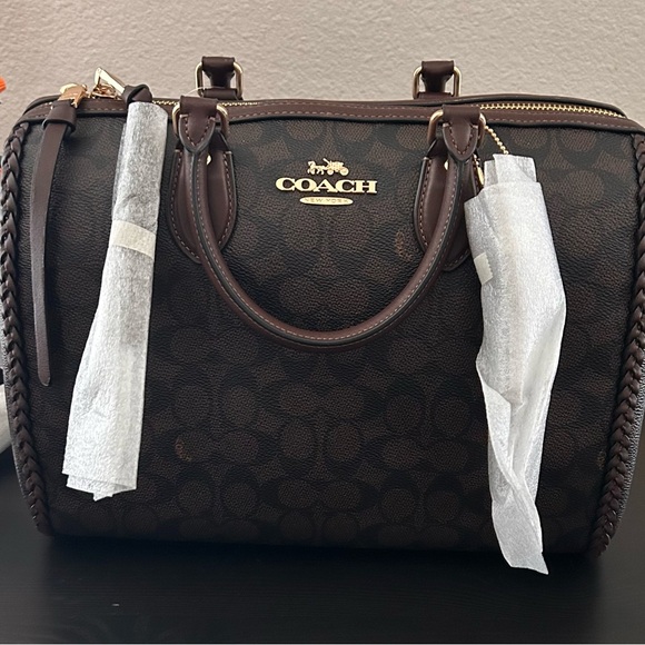 NWT Coach Braided Rowan Large Satchel Bag Signature Canvas - Picture 2 of 4